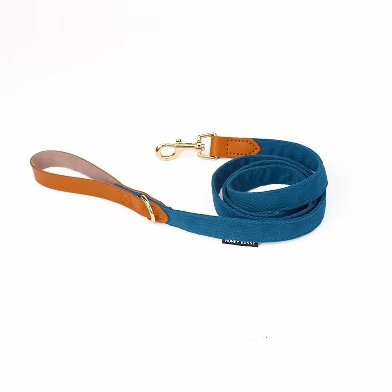 JMT-087690 Dog Leather Bowknot Collar with Handheld Rope - Twill Brushed Flannel & Two-Layer Cowhide, Available in Multiple Colors