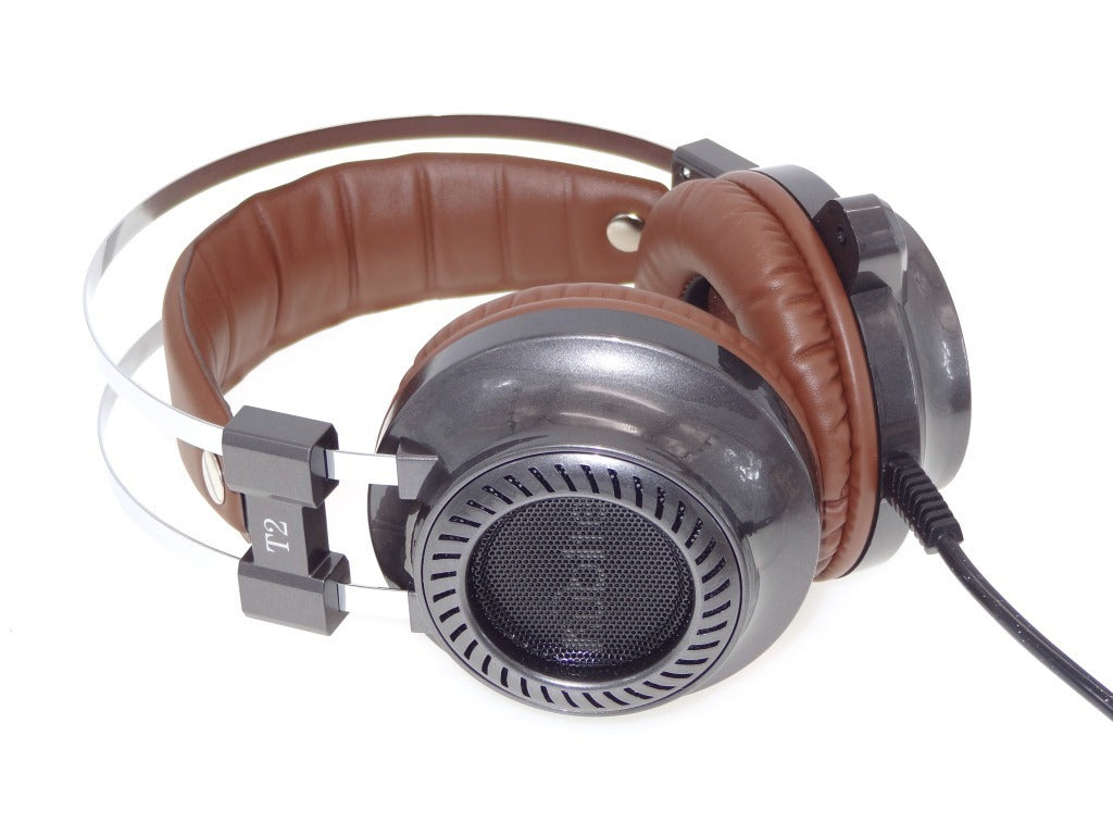 JMT-087690 Wired Dual Steel Bow Gaming Headphones with USB Plug and Microphone