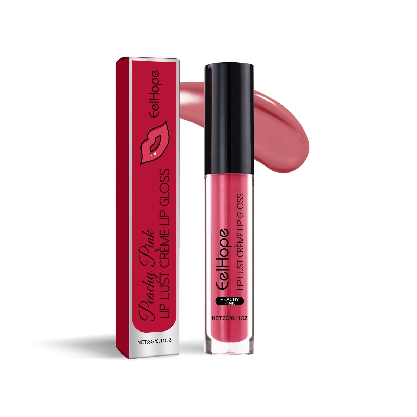 JMT-088458 Red Waterproof Lip Gloss with Glycerin, Sunflower Oil, and Vitamin E - 1.6 x 11.6 cm