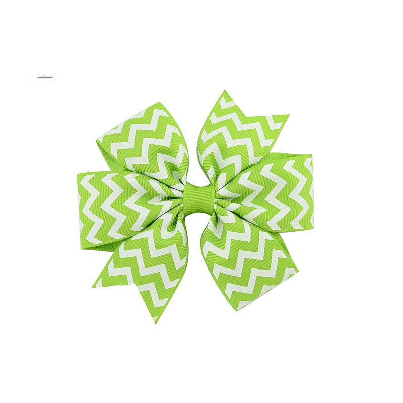 JMT-088714 Handmade V-Ribbed Striped Bow Duckbill Hair Clip for Kids