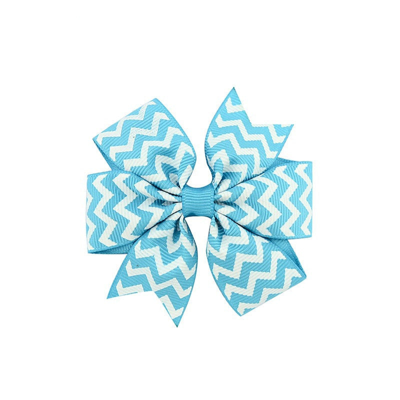 JMT-088714 Handmade V-Ribbed Striped Bow Duckbill Hair Clip for Kids