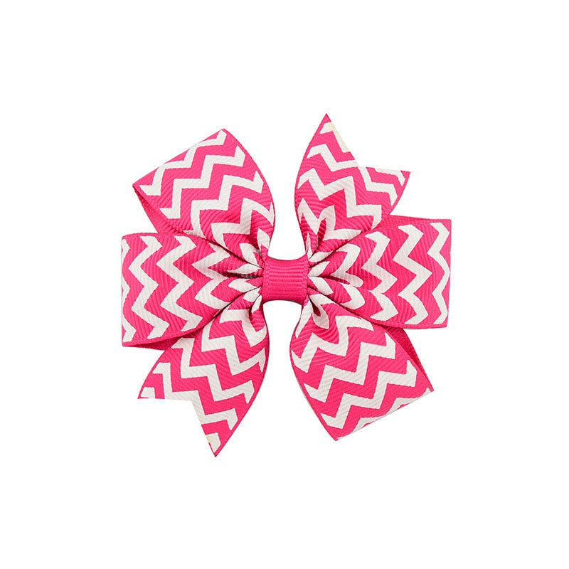 JMT-088714 Handmade V-Ribbed Striped Bow Duckbill Hair Clip for Kids