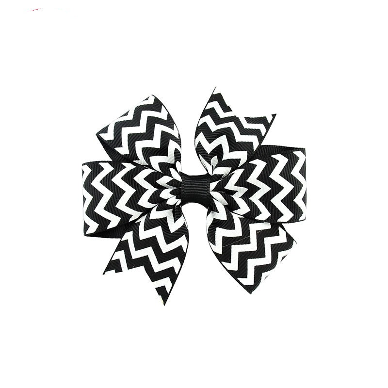 JMT-088714 Handmade V-Ribbed Striped Bow Duckbill Hair Clip for Kids