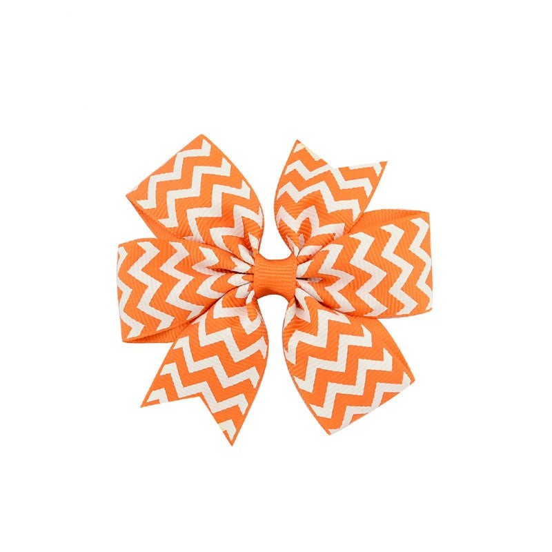 JMT-088714 Handmade V-Ribbed Striped Bow Duckbill Hair Clip for Kids