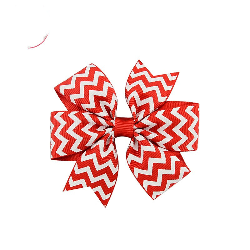 JMT-088714 Handmade V-Ribbed Striped Bow Duckbill Hair Clip for Kids
