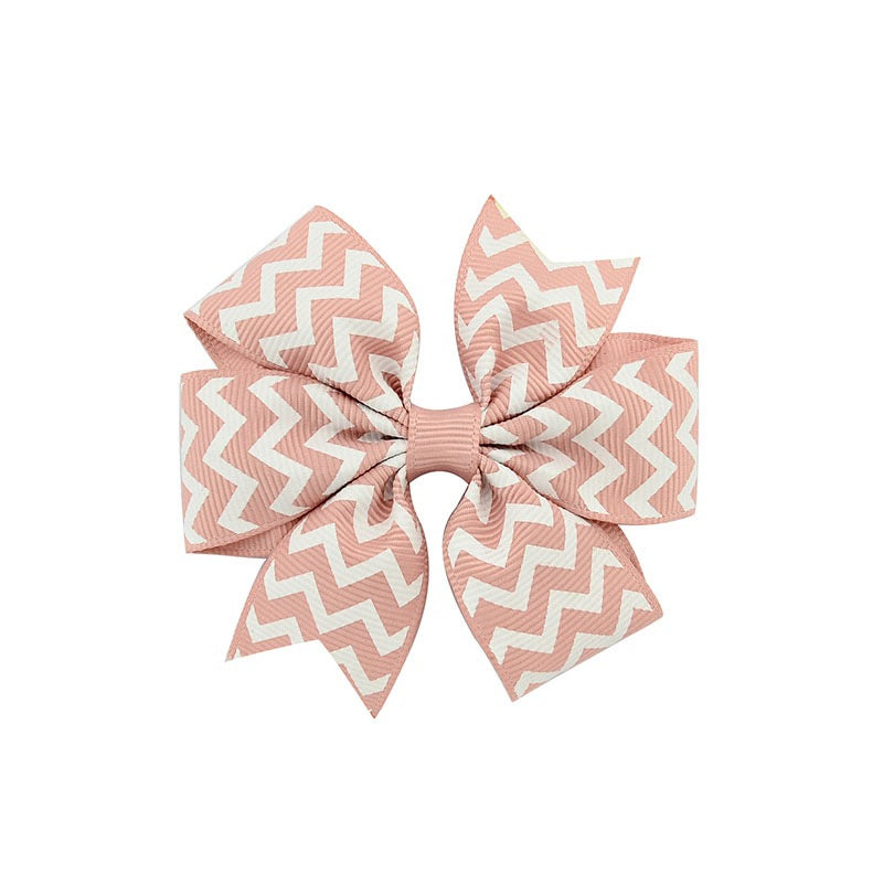 JMT-088714 Handmade V-Ribbed Striped Bow Duckbill Hair Clip for Kids