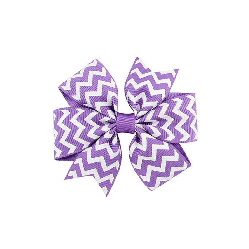 JMT-088714 Handmade V-Ribbed Striped Bow Duckbill Hair Clip for Kids