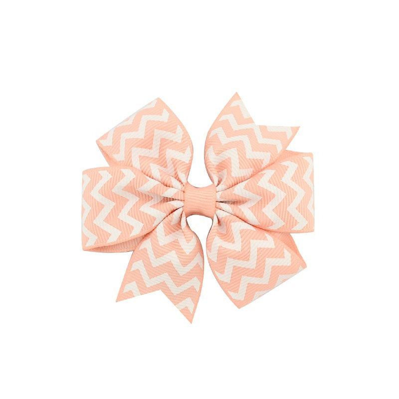 JMT-088714 Handmade V-Ribbed Striped Bow Duckbill Hair Clip for Kids
