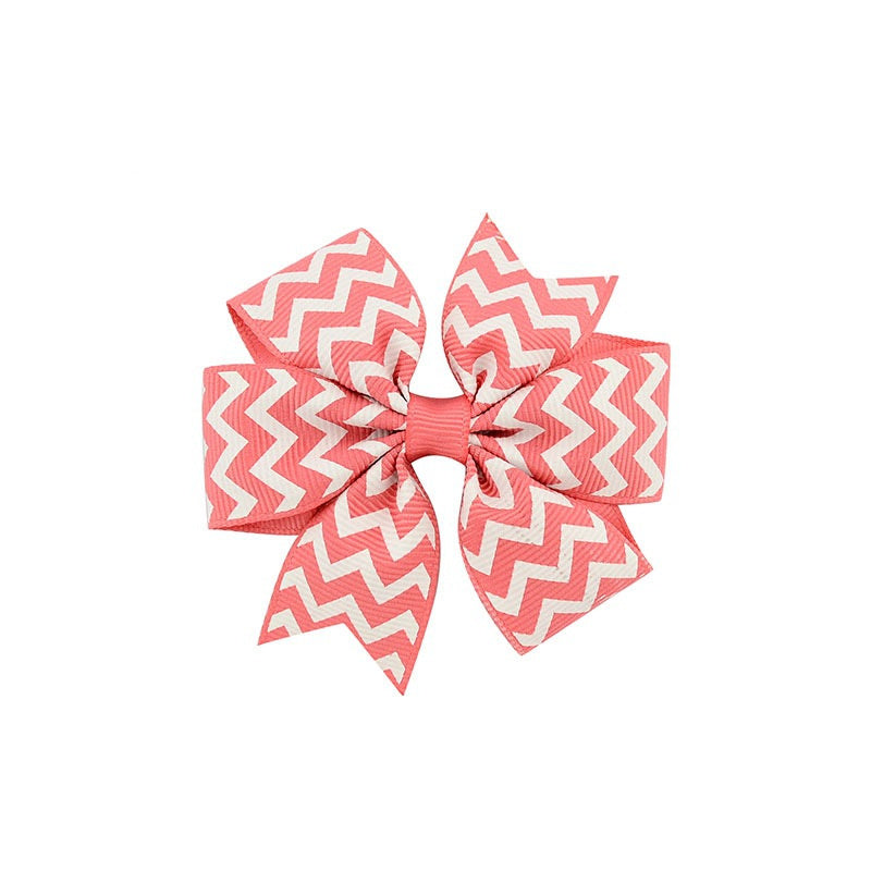 JMT-088714 Handmade V-Ribbed Striped Bow Duckbill Hair Clip for Kids