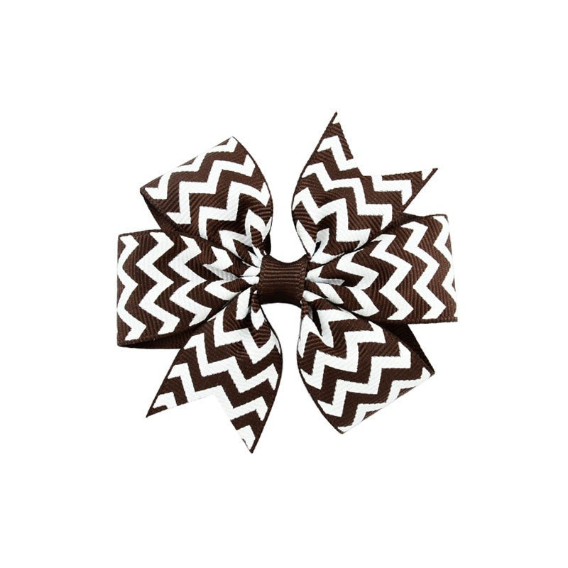 JMT-088714 Handmade V-Ribbed Striped Bow Duckbill Hair Clip for Kids
