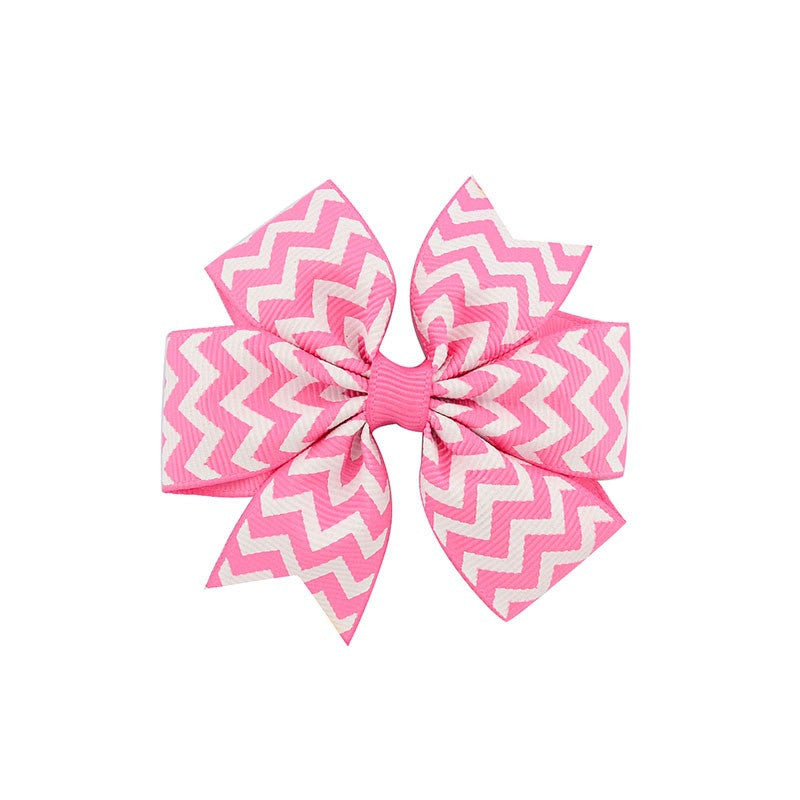 JMT-088714 Handmade V-Ribbed Striped Bow Duckbill Hair Clip for Kids