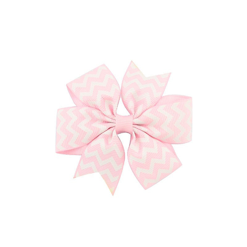 JMT-088714 Handmade V-Ribbed Striped Bow Duckbill Hair Clip for Kids