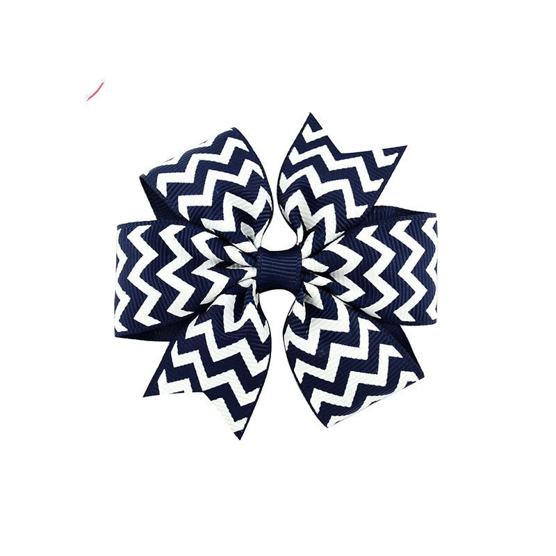 JMT-088714 Handmade V-Ribbed Striped Bow Duckbill Hair Clip for Kids