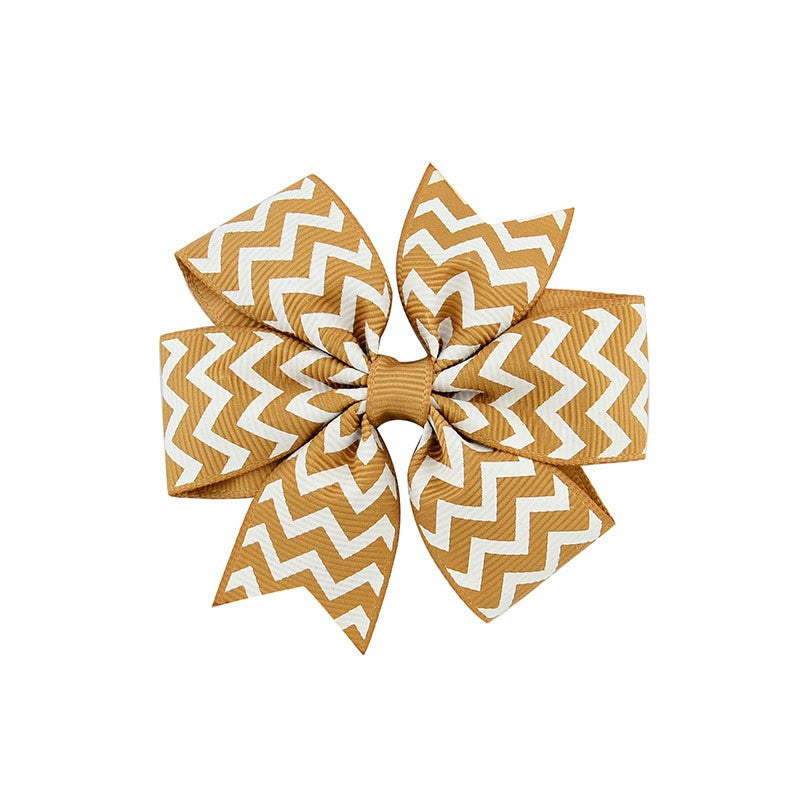 JMT-088714 Handmade V-Ribbed Striped Bow Duckbill Hair Clip for Kids