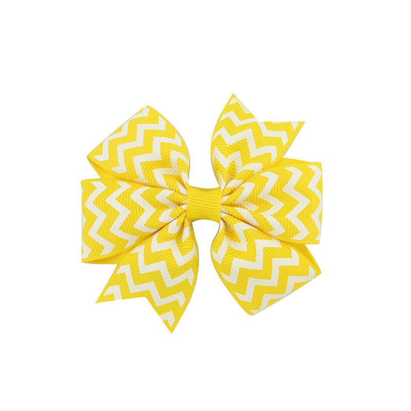 JMT-088714 Handmade V-Ribbed Striped Bow Duckbill Hair Clip for Kids