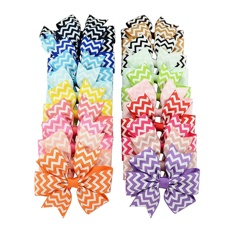 JMT-088714 Handmade V-Ribbed Striped Bow Duckbill Hair Clip for Kids