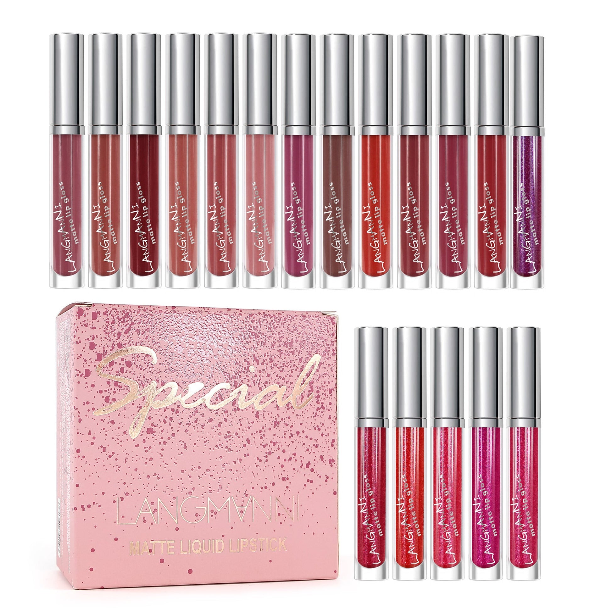 JMT-088778 18-Piece Matte Velvet Lip Gloss Set for All-Day Color and Shine