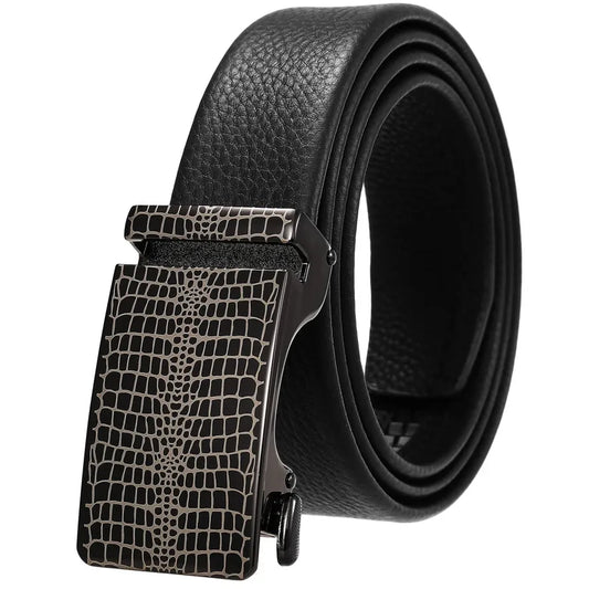 JMT-090250 Genuine Leather Automatic Buckle Belt for Men in Black and Brown
