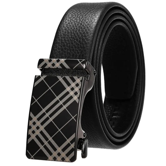 JMT-090250 Genuine Leather Automatic Buckle Belt for Men in Black and Brown