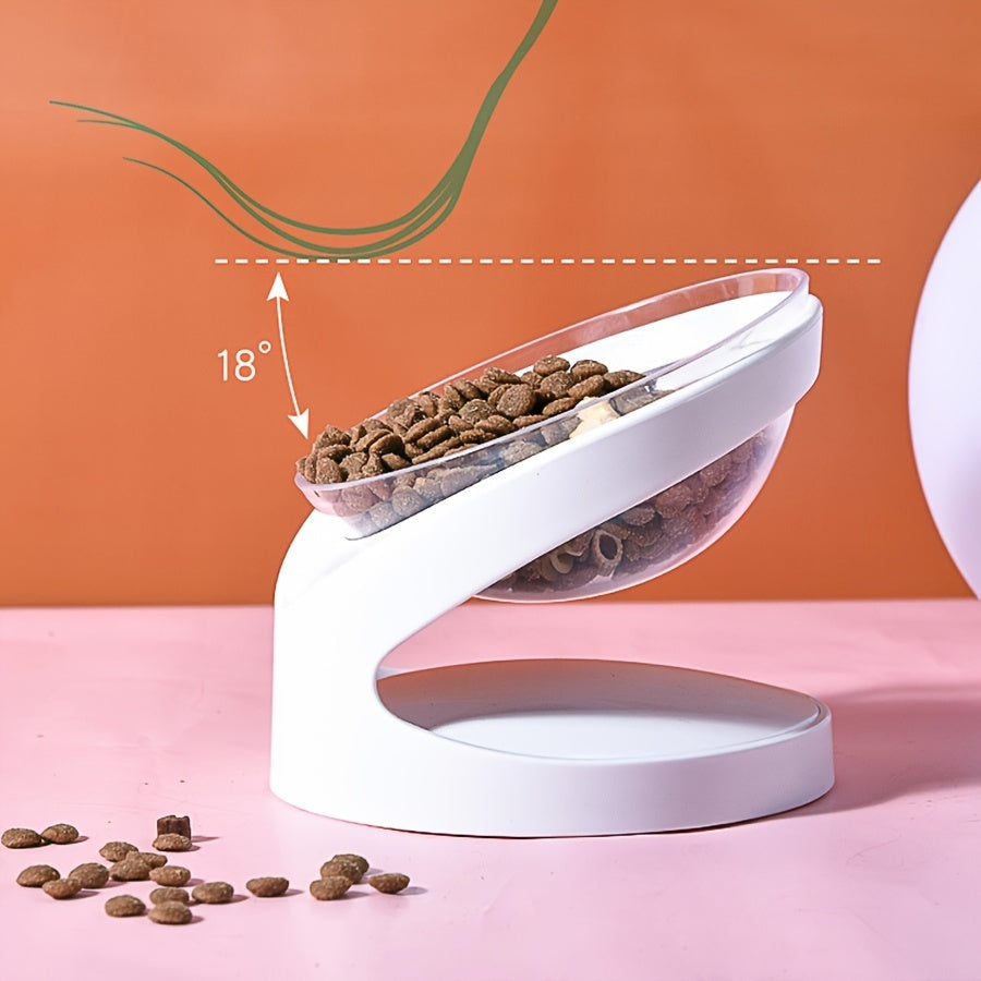 JMT-090314 Ergonomic Elevated Cat Food Bowl for Neck Support, Anti-Vomit Tilt Design, Durable Plastic, Suitable for Dry and Wet Food