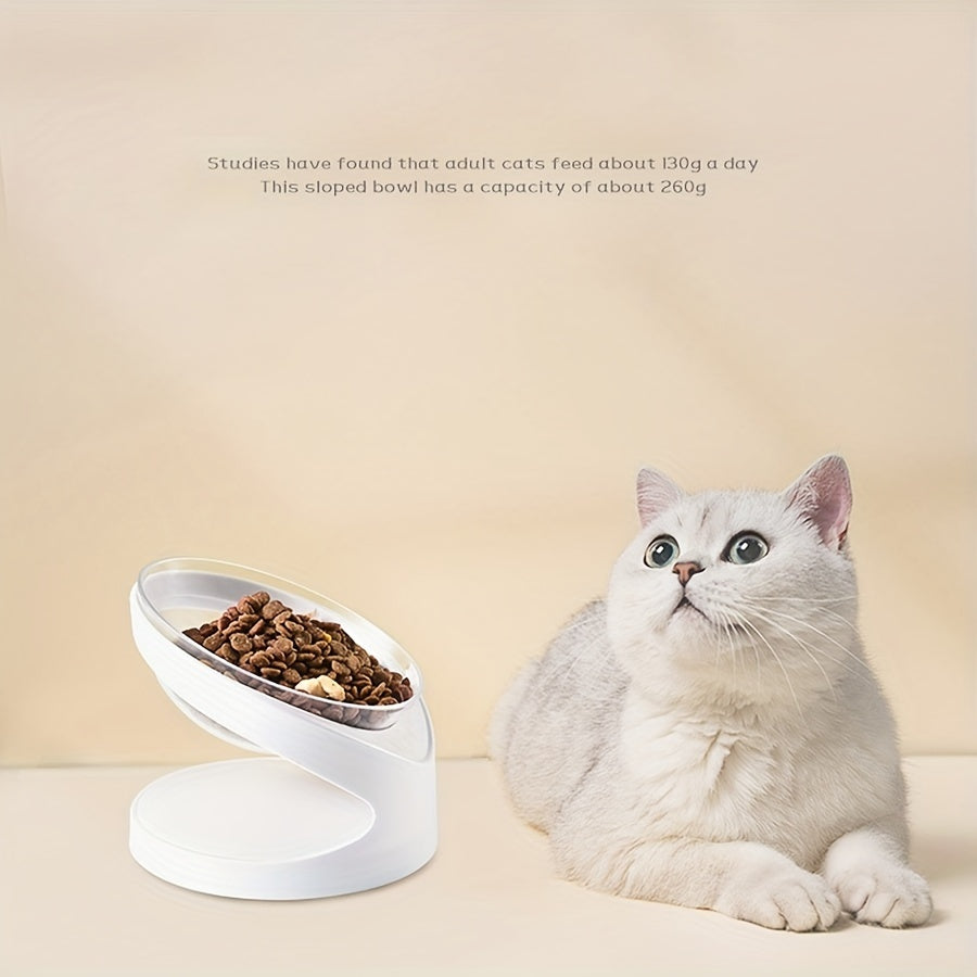 JMT-090314 Ergonomic Elevated Cat Food Bowl for Neck Support, Anti-Vomit Tilt Design, Durable Plastic, Suitable for Dry and Wet Food