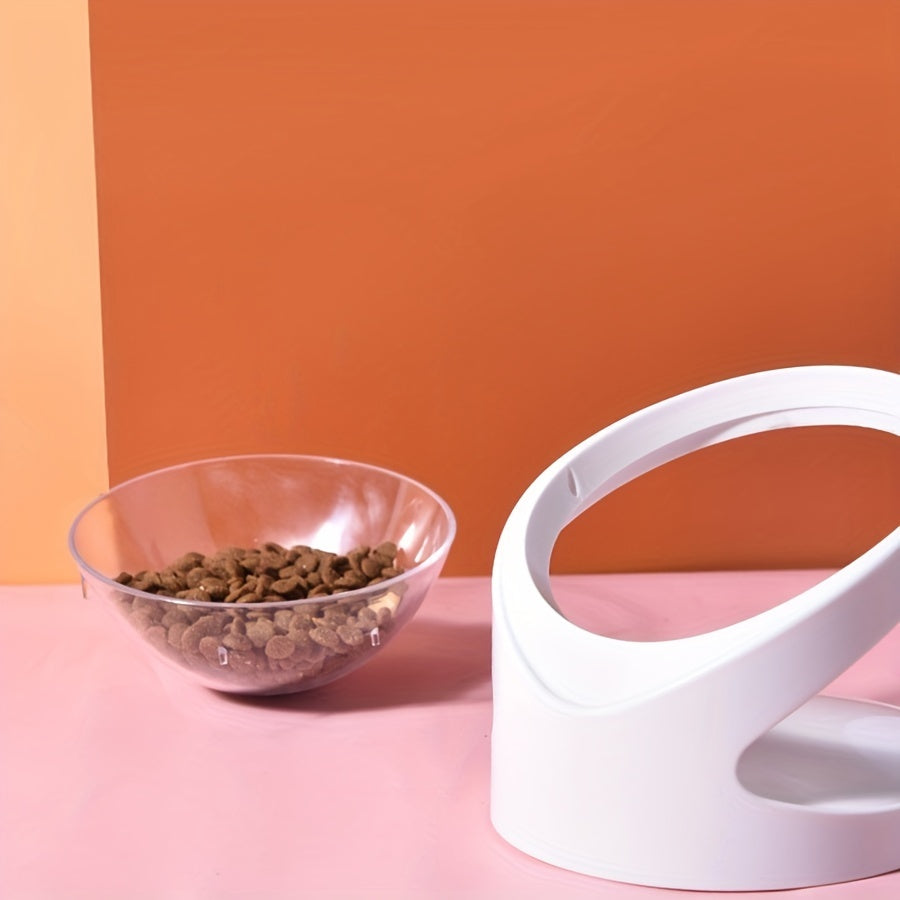 JMT-090314 Ergonomic Elevated Cat Food Bowl for Neck Support, Anti-Vomit Tilt Design, Durable Plastic, Suitable for Dry and Wet Food