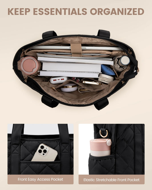 JMT-090314 Quilted Laptop Tote Bag for Women - 15.6 to 17 Inch Capacity, Stylish and Spacious Work Purse
