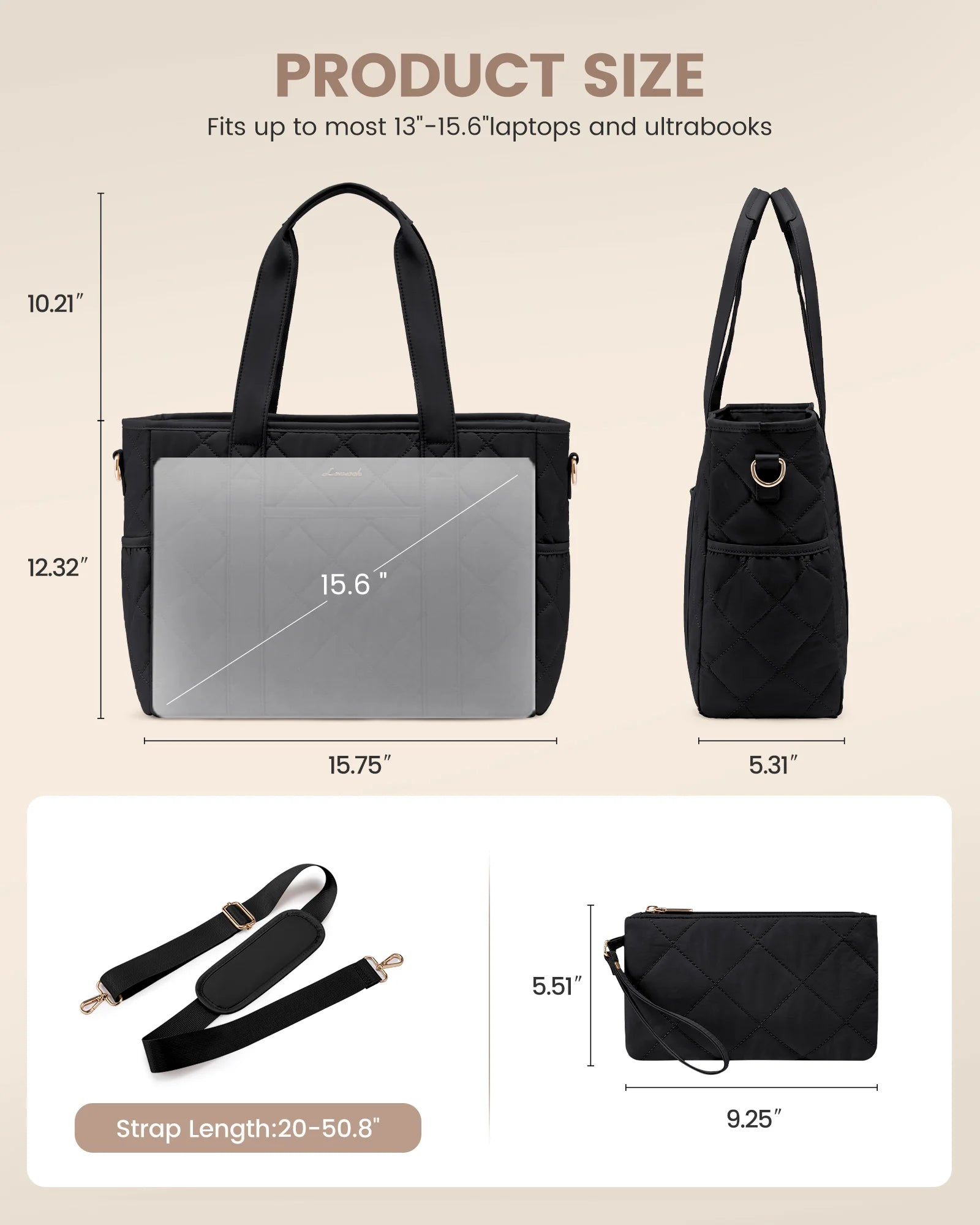JMT-090314 Quilted Laptop Tote Bag for Women - 15.6 to 17 Inch Capacity, Stylish and Spacious Work Purse