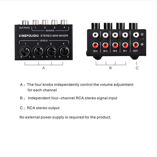 JMT-090506 Four-Channel Passive Audio Mixer with Versatile Input and Output Impedance