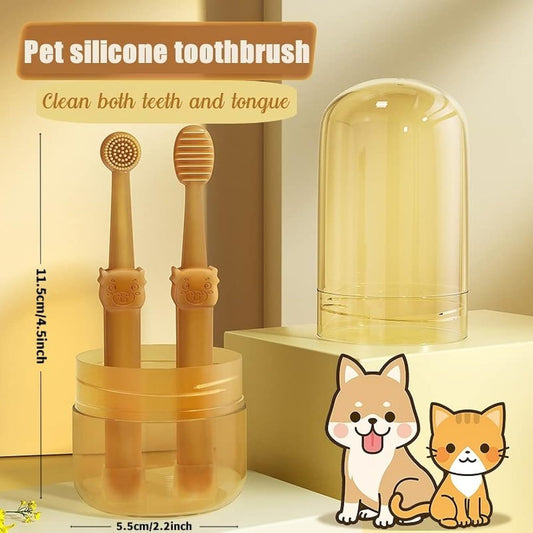 JMT-090570 360-Degree Silicone Dog and Cat Toothbrush with Tongue Cleaner and Storage Cup for Effective Dental Care