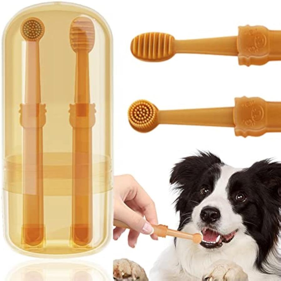 JMT-090570 360-Degree Silicone Dog and Cat Toothbrush with Tongue Cleaner and Storage Cup for Effective Dental Care