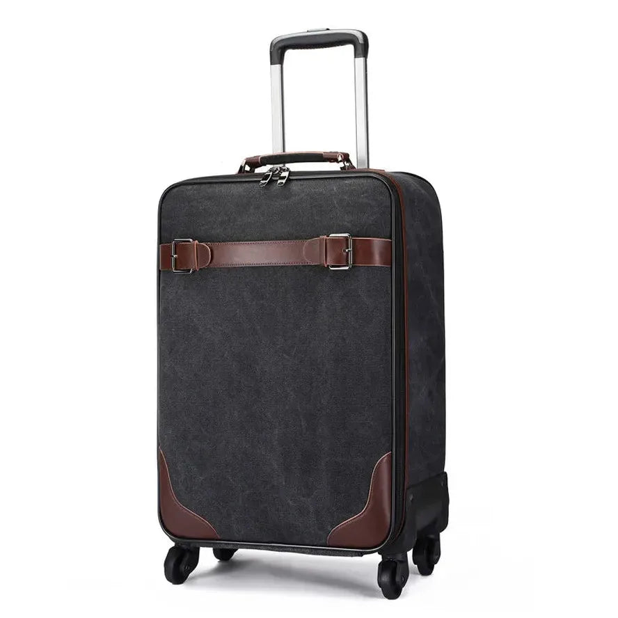 JMT-091018 20 Inch Canvas Black Travel Trolley Luggage Bag - Large Capacity Outdoor Waterproof Design