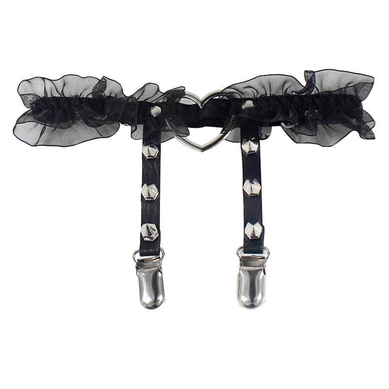JMT-091018 Elasticity Harness Heart Leg Chain Garter Belt for Women with Spike Detail, Available in Black and Unique Designs