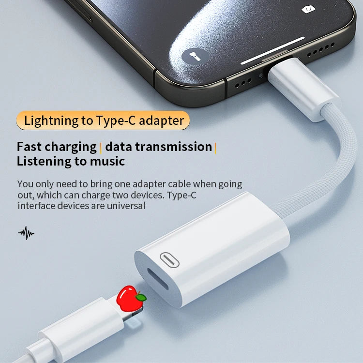 JMT-091146 iPhone 15 8Pin Female to USB C Male Earphone Adapter for Charging and Data Transmission