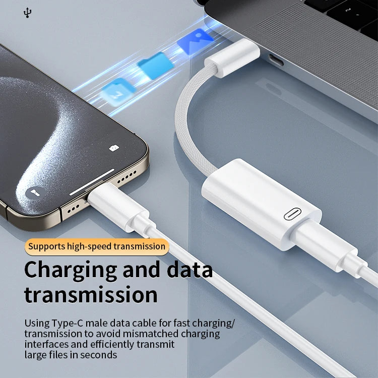 JMT-091146 iPhone 15 8Pin Female to USB C Male Earphone Adapter for Charging and Data Transmission