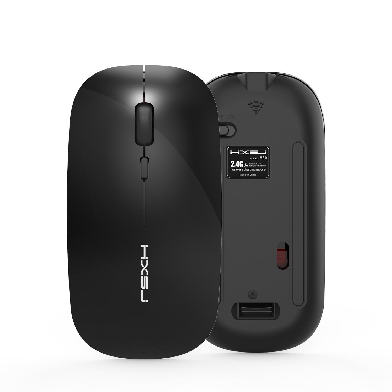 JMT-091274 Rechargeable Wireless Mouse M60 - Ergonomic Design, 2.4GHz Connection, 800-1600 DPI, ABS Material, Mute Operation, Black