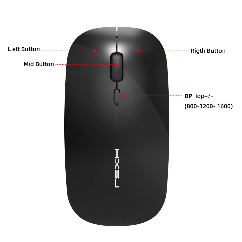 JMT-091274 Rechargeable Wireless Mouse M60 - Ergonomic Design, 2.4GHz Connection, 800-1600 DPI, ABS Material, Mute Operation, Black