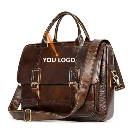 JMT-091466 Vintage Men's Genuine Leather Shoulder Laptop Bag, Business Briefcase for Professionals