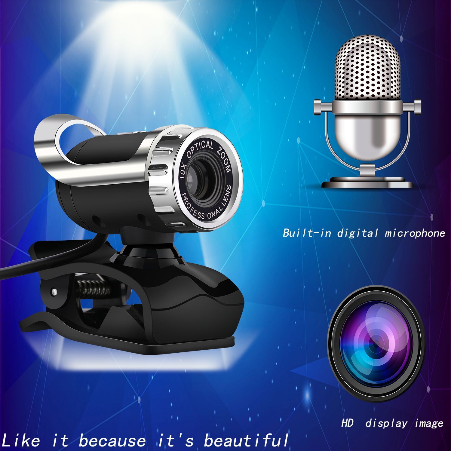 JMT-091658 HD USB Computer Camera with Manual Focus and Built-in Microphone