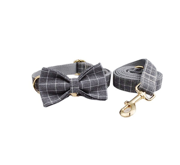 JMT-091978 Velvet Pet Collar with Matching Traction Rope and Bow Tie Set