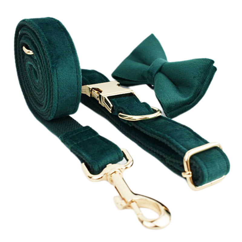 JMT-091978 Velvet Pet Collar with Matching Traction Rope and Bow Tie Set
