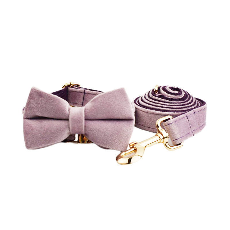 JMT-091978 Velvet Pet Collar with Matching Traction Rope and Bow Tie Set
