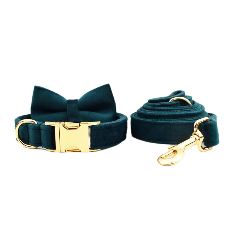 JMT-091978 Velvet Pet Collar with Matching Traction Rope and Bow Tie Set