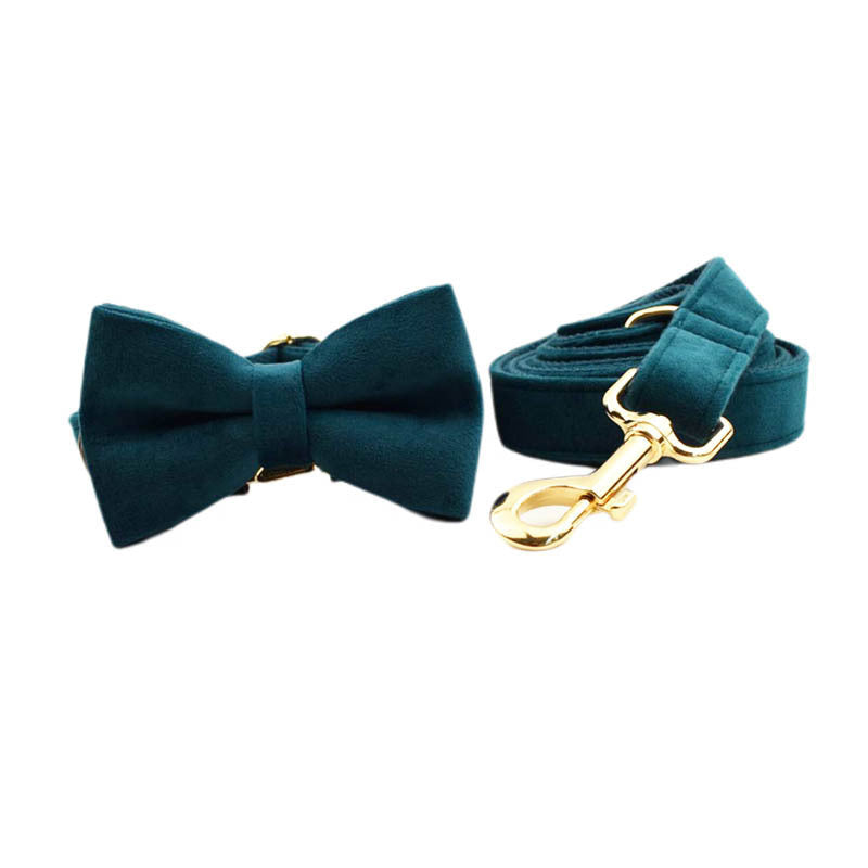 JMT-091978 Velvet Pet Collar with Matching Traction Rope and Bow Tie Set