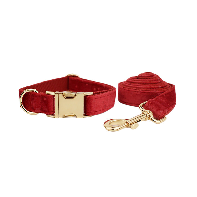 JMT-091978 Velvet Pet Collar with Matching Traction Rope and Bow Tie Set