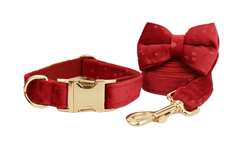 JMT-091978 Velvet Pet Collar with Matching Traction Rope and Bow Tie Set