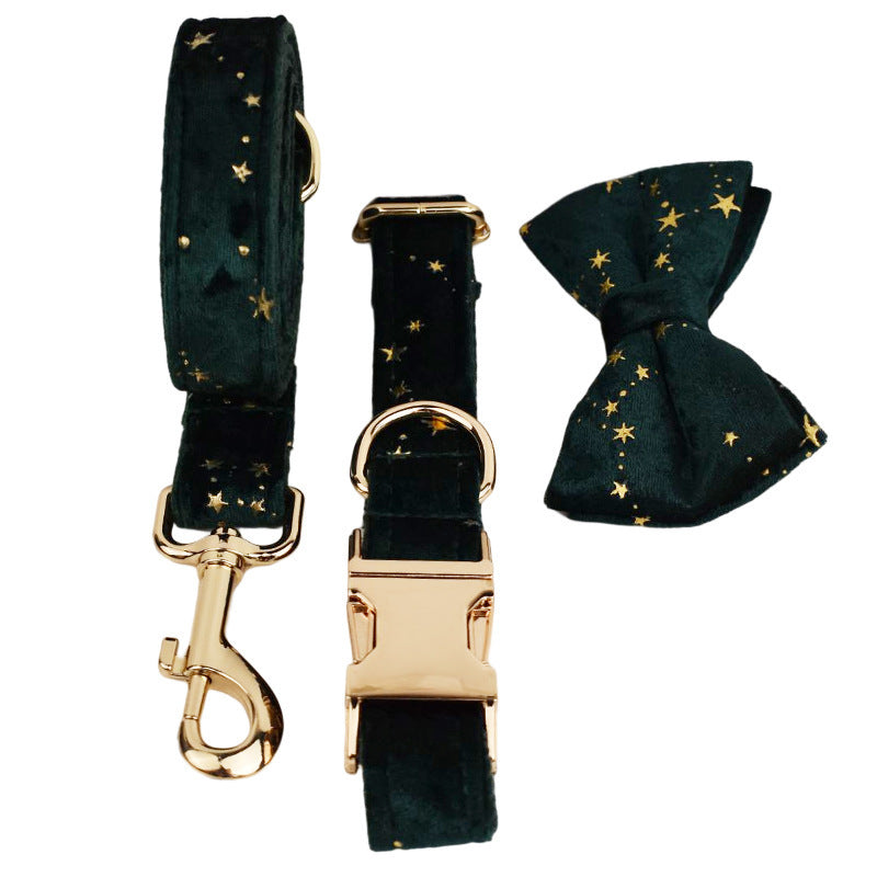 JMT-091978 Velvet Pet Collar with Matching Traction Rope and Bow Tie Set