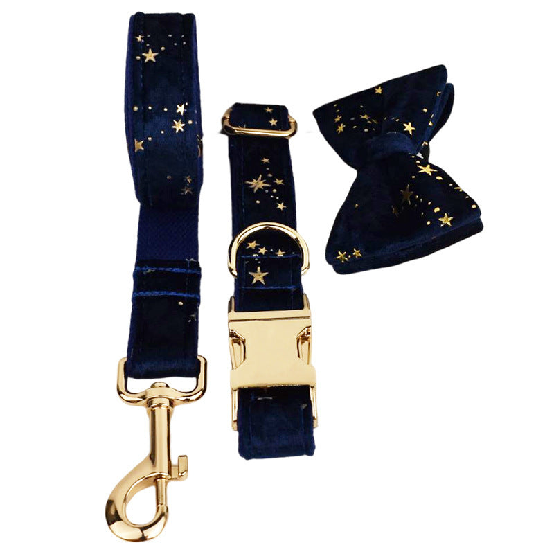 JMT-091978 Velvet Pet Collar with Matching Traction Rope and Bow Tie Set