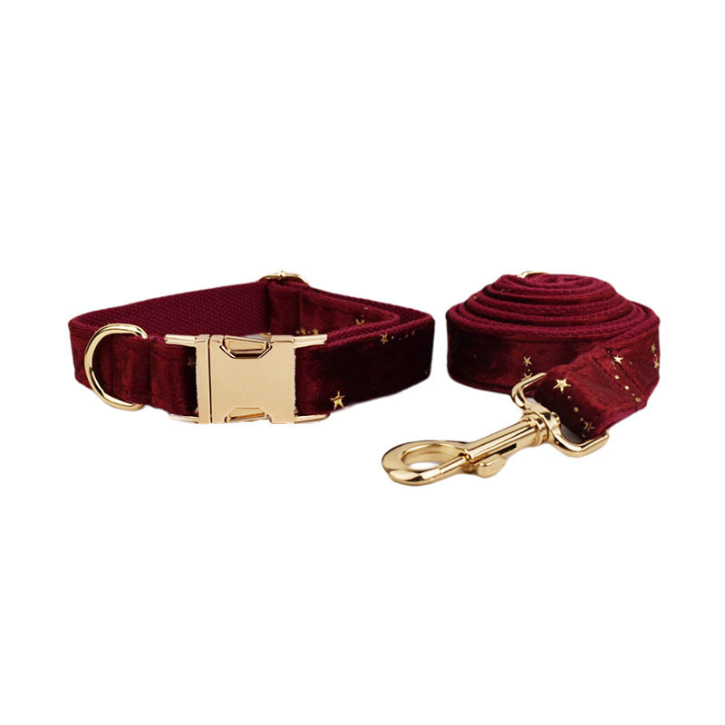 JMT-091978 Velvet Pet Collar with Matching Traction Rope and Bow Tie Set