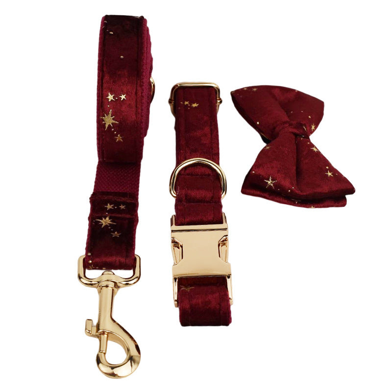 JMT-091978 Velvet Pet Collar with Matching Traction Rope and Bow Tie Set